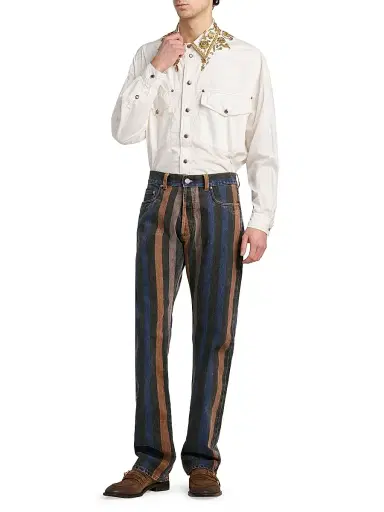 Versace Men's Embroidered Point Collar Cotton Shirt | Thumbnail 2 Versace Men's Embroidered Point Collar Cotton Shirt | Thumbnail 2