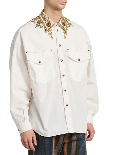 Versace Men's Embroidered Point Collar Cotton Shirt | Thumbnail 4 Versace Men's Embroidered Point Collar Cotton Shirt | Thumbnail 4