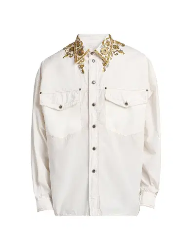 Versace Men's Embroidered Point Collar Cotton Shirt | Thumbnail 1 Versace Men's Embroidered Point Collar Cotton Shirt | Thumbnail 1