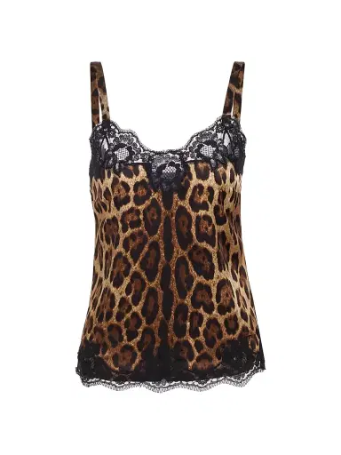 Dolce & Gabbana Women's Lace-Trimmed Leopard Chemise Top | Thumbnail 1 Dolce & Gabbana Women's Lace-Trimmed Leopard Chemise Top | Thumbnail 1
