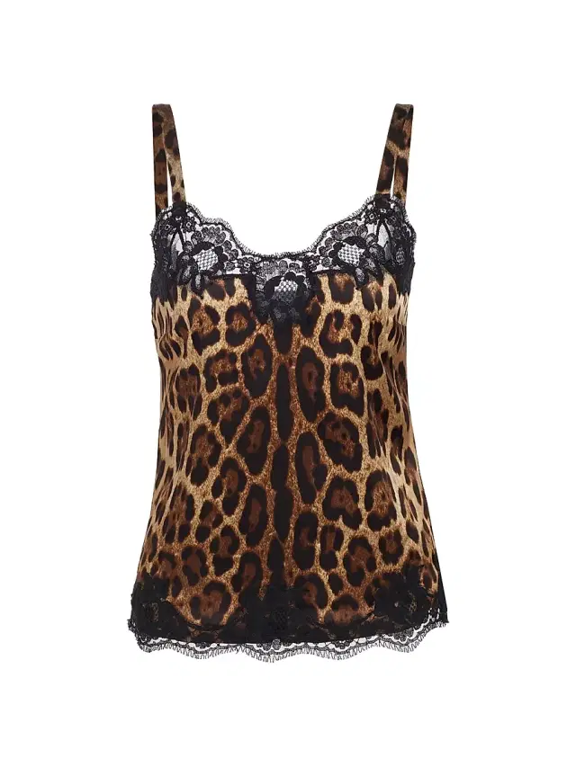 Women's Lace-Trimmed Leopard Chemise Top