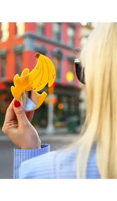 Solar Eclipse Hand-painted Banana Compact Mirror | Thumbnail 2