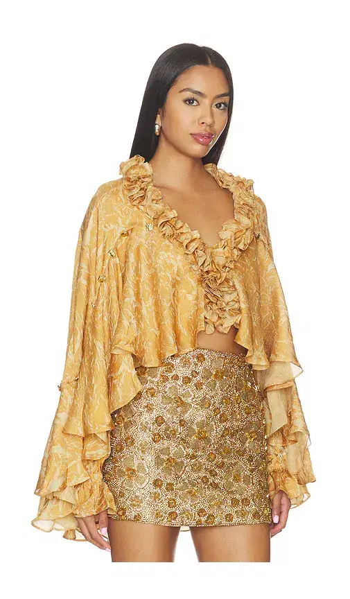 LA FUORI Honeydew Printed Ruffle Top