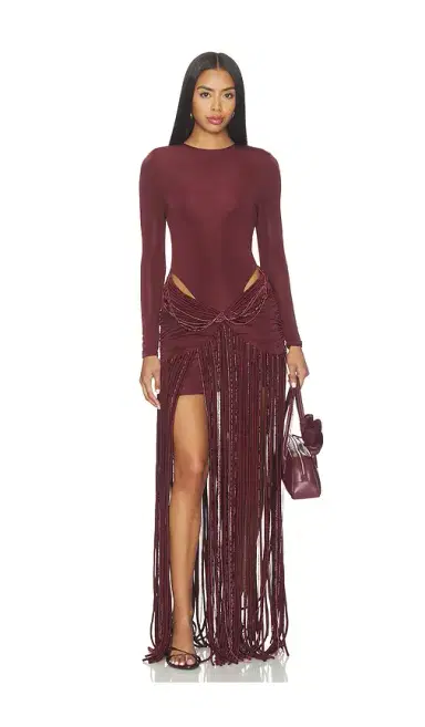 PatBo Taffeta Tarsila Fringe Maxi Dress | Thumbnail 1