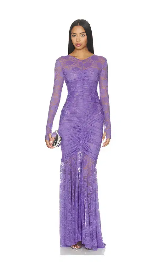 Norma Kamali Long Sleeve V Neck Fishtail Gown