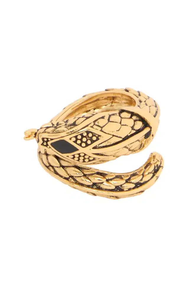 Roberto Cavalli Antique gold and black snake ring with rhombus motif