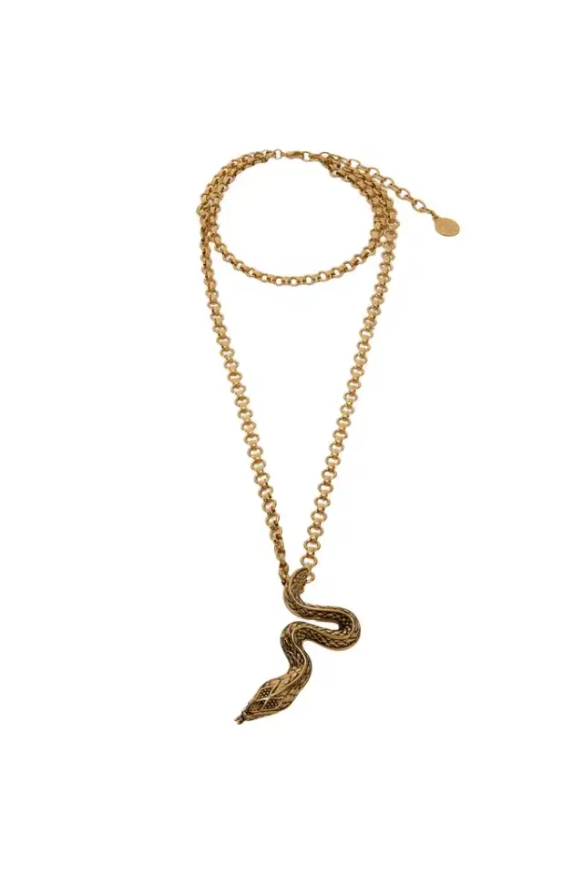 Roberto Cavalli Antiqued Gold Necklace with Snake