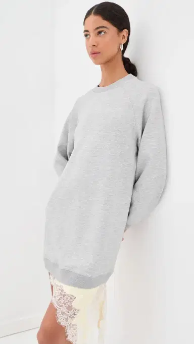 LE BOP Jamie Sweatshirt Mini Dress Heather Grey | Thumbnail 3