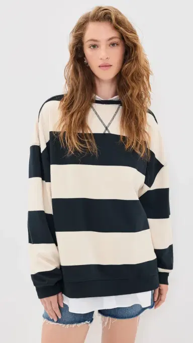 Free People Classic tripe Sweatshirt Black Combo | Thumbnail 2 Free People Classic tripe Sweatshirt Black Combo | Thumbnail 2