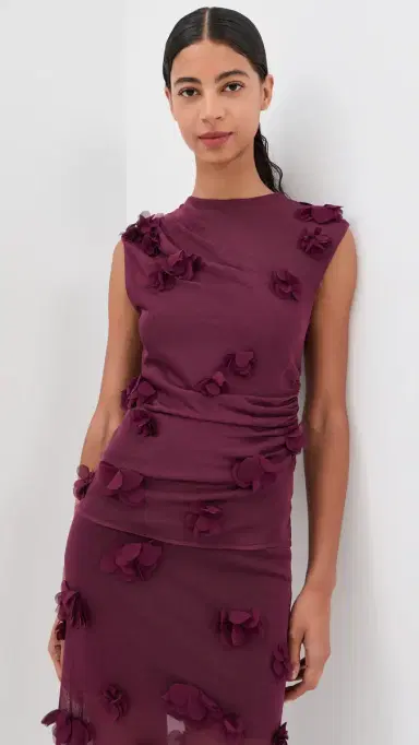 Simkhai Tessa Floral Applique Top Fig | Thumbnail 2 Simkhai Tessa Floral Applique Top Fig | Thumbnail 2