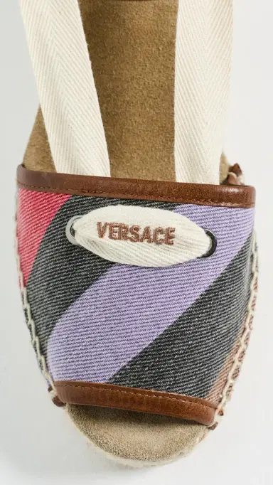 Versace Twill Stripe and Calf Leather Espadrilles | Thumbnail 6 Versace Twill Stripe and Calf Leather Espadrilles | Thumbnail 6