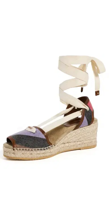 Versace Twill Stripe and Calf Leather Espadrilles | Thumbnail 1 Versace Twill Stripe and Calf Leather Espadrilles | Thumbnail 1