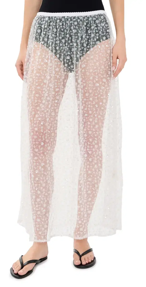 VRG GRL Daisy Sequin Maxi Skirt White