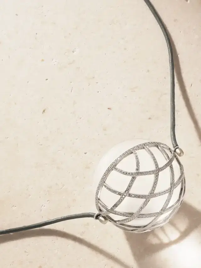 Marisa Klass 18-karat White Gold, Quartz, Diamond And Leather Necklace