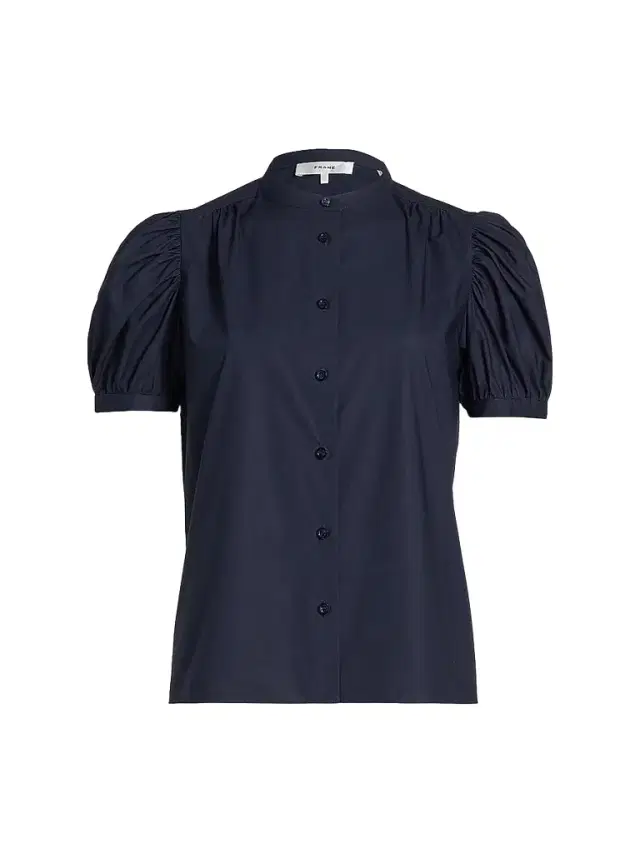FRAME Women's Gathered Puff-Sleeve Top - Navy