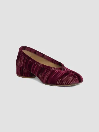 Maison Margiela Women's Tabi Ballerina 35MM Textured Velvet Pumps - Cordovan Red | Thumbnail 2 Maison Margiela Women's Tabi Ballerina 35MM Textured Velvet Pumps - Cordovan Red | Thumbnail 2