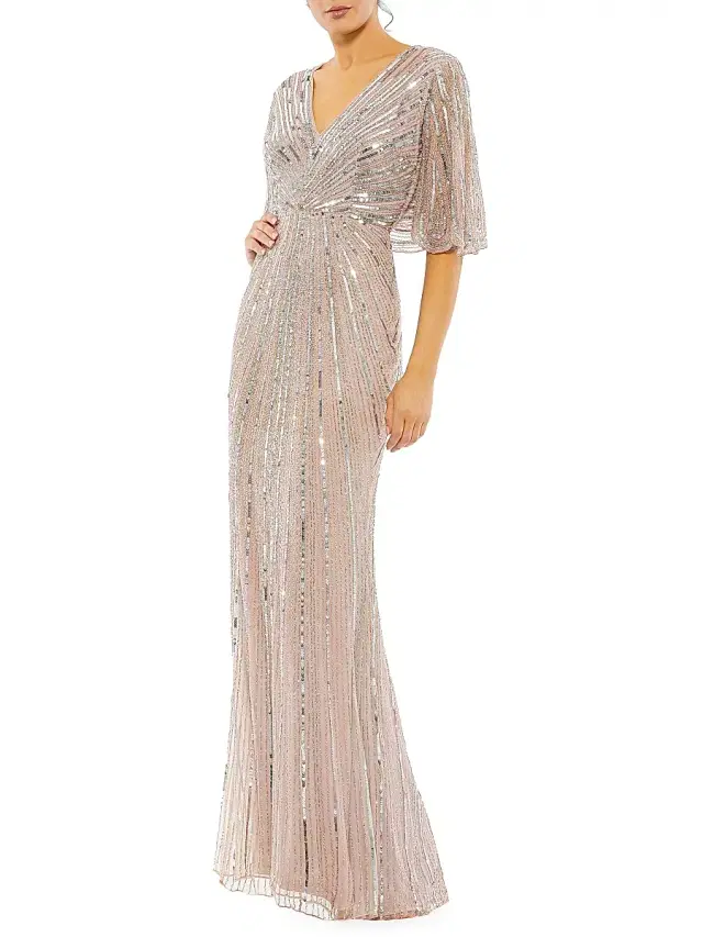 Mac Duggal Women's Sequin Flutter-Sleeve Gown - Vintage Rose