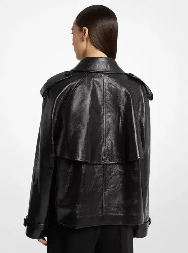 Michael Kors Collection Oversized Leather Cropped Trench Coat | Thumbnail 3 Michael Kors Collection Oversized Leather Cropped Trench Coat | Thumbnail 3