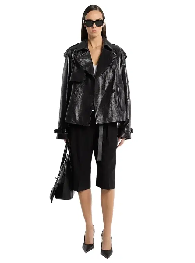 Michael Kors Collection Oversized Leather Cropped Trench Coat