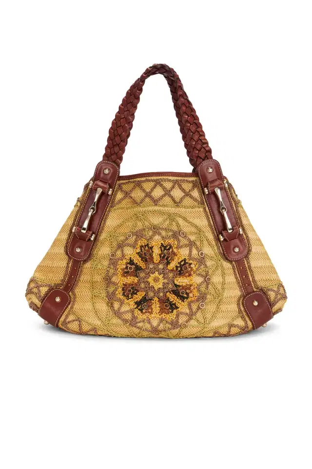 FWRD Renew Gucci Raffia Pelham Embroidered Hobo Bag