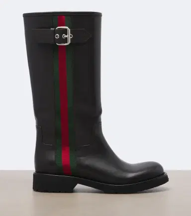 Gucci Web Stripe leather biker boots | Thumbnail 3 Gucci Web Stripe leather biker boots | Thumbnail 3