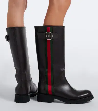 Gucci Web Stripe leather biker boots | Thumbnail 6 Gucci Web Stripe leather biker boots | Thumbnail 6