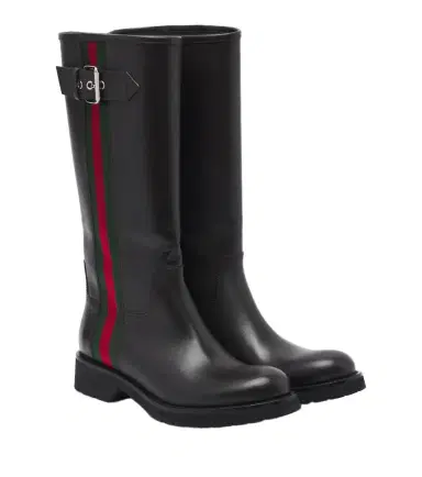 Gucci Web Stripe leather biker boots | Thumbnail 1 Gucci Web Stripe leather biker boots | Thumbnail 1