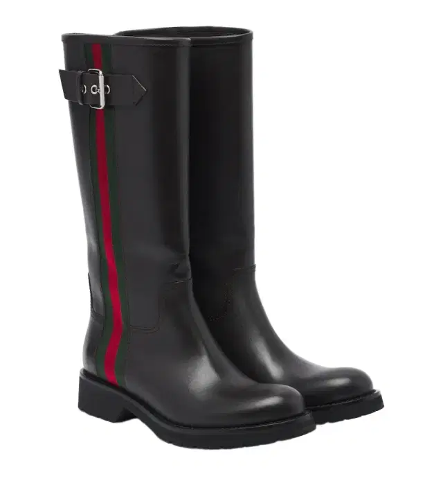Gucci Web Stripe leather biker boots