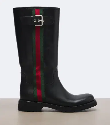 Gucci Web Stripe leather biker boots | Thumbnail 4 Gucci Web Stripe leather biker boots | Thumbnail 4