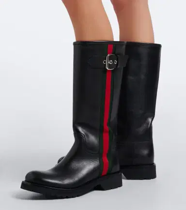 Gucci Web Stripe leather biker boots | Thumbnail 5 Gucci Web Stripe leather biker boots | Thumbnail 5