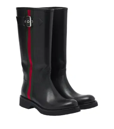 Gucci Web Stripe leather biker boots | Thumbnail 1 Gucci Web Stripe leather biker boots | Thumbnail 1