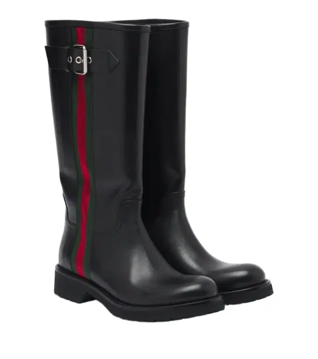 Gucci Web Stripe leather biker boots