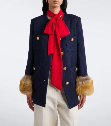 Valentino Shearling-trimmed wool-blend tweed jacket | Thumbnail 2 Valentino Shearling-trimmed wool-blend tweed jacket | Thumbnail 2