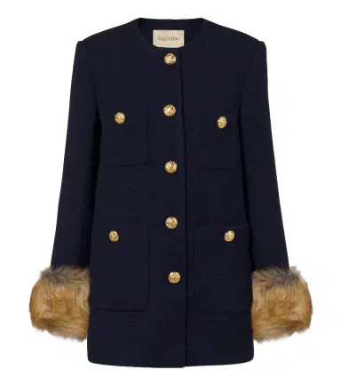 Valentino Shearling-trimmed wool-blend tweed jacket | Thumbnail 1 Valentino Shearling-trimmed wool-blend tweed jacket | Thumbnail 1