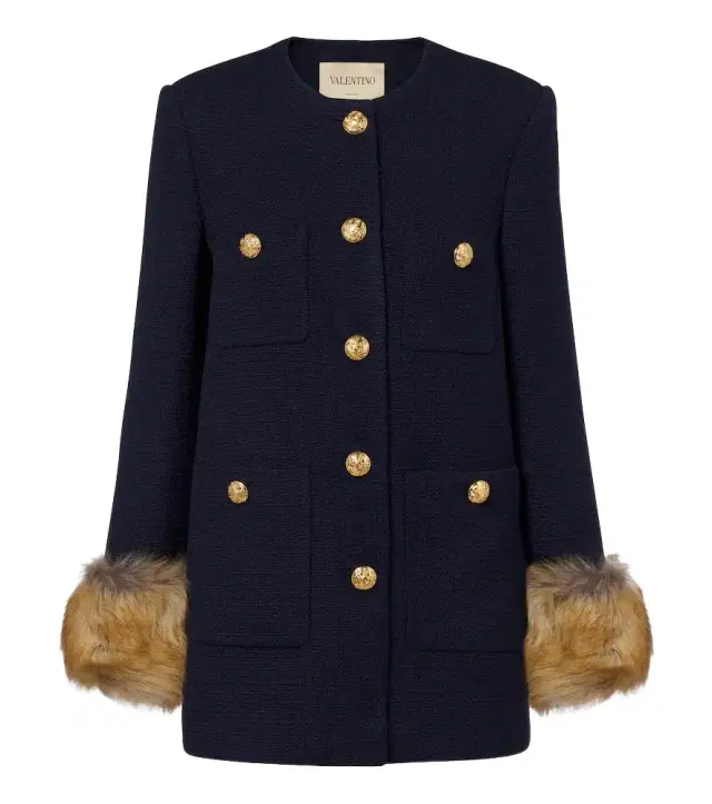 Valentino Shearling-trimmed wool-blend tweed jacket