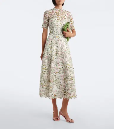 MONIQUE LHUILLIER Floral lace midi dress | Thumbnail 2