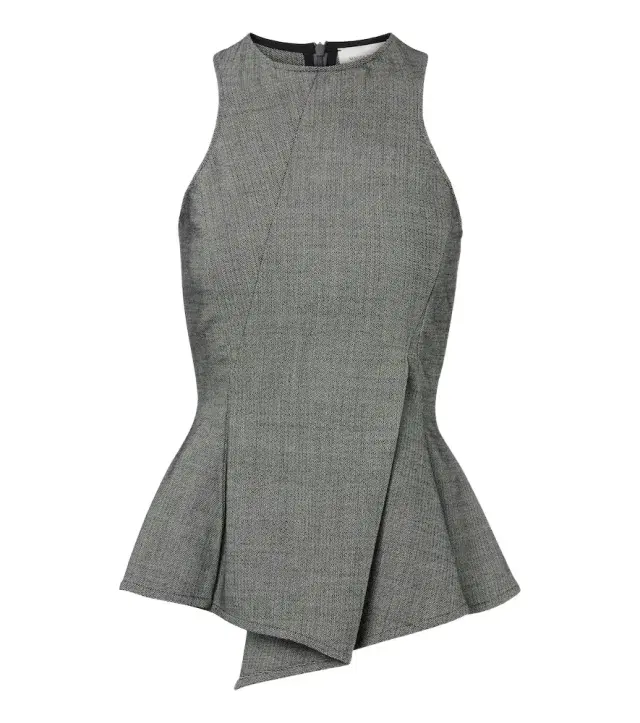 Magda Butrym Herringbone pleated peplum wool-blend top
