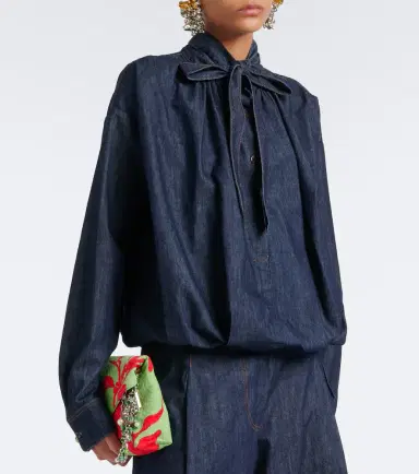 Dries Van Noten Tie-neck denim blouse | Thumbnail 3 Dries Van Noten Tie-neck denim blouse | Thumbnail 3
