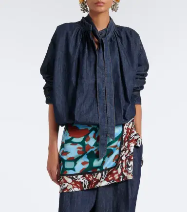 Dries Van Noten Tie-neck denim blouse | Thumbnail 4 Dries Van Noten Tie-neck denim blouse | Thumbnail 4