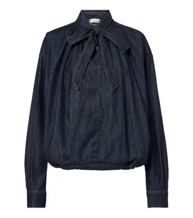 Dries Van Noten Tie-neck denim blouse | Thumbnail 1 Dries Van Noten Tie-neck denim blouse | Thumbnail 1