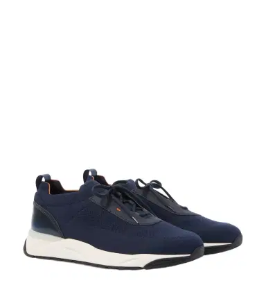 Santoni Leather-trimmed knitted sneakers | Thumbnail 1 Santoni Leather-trimmed knitted sneakers | Thumbnail 1