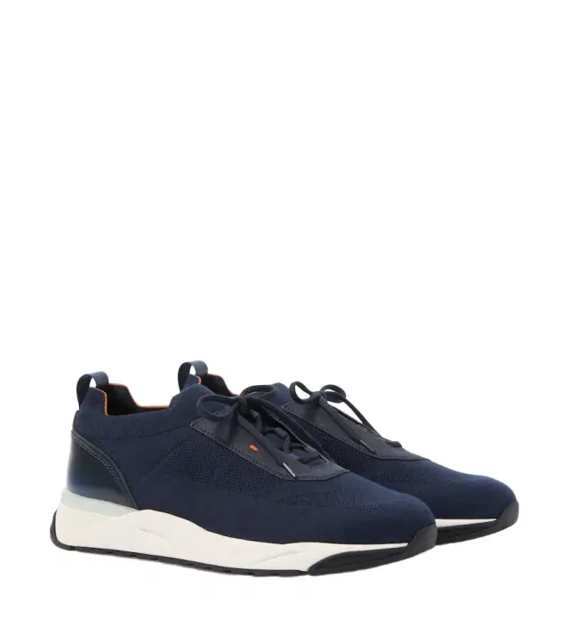 Santoni Leather-trimmed knitted sneakers