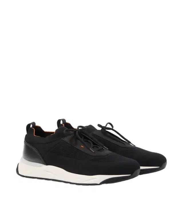 Santoni Leather-trimmed knitted sneakers