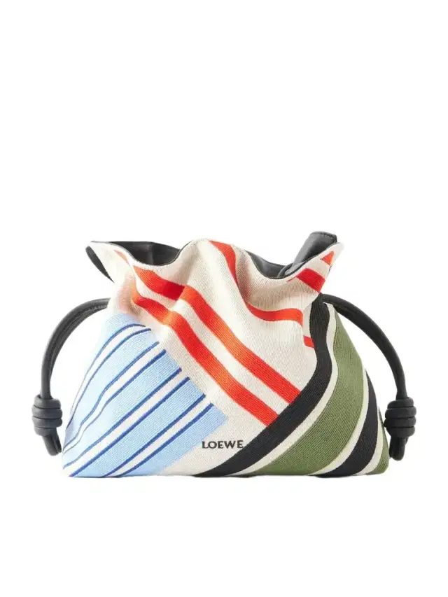 Loewe Flamenco Leather-trimmed Paneled Striped Canvas Clutch