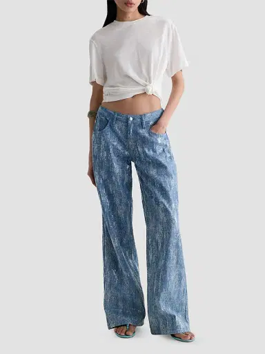 AG Jeans Women's Adria Sequined Low-Rise Wide-Leg Jeans - Next To Water - Size 32 | Thumbnail 2 AG Jeans Women's Adria Sequined Low-Rise Wide-Leg Jeans - Next To Water - Size 32 | Thumbnail 2