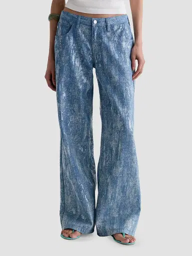 AG Jeans Women's Adria Sequined Low-Rise Wide-Leg Jeans - Next To Water - Size 32 | Thumbnail 4 AG Jeans Women's Adria Sequined Low-Rise Wide-Leg Jeans - Next To Water - Size 32 | Thumbnail 4