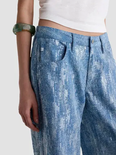 AG Jeans Women's Adria Sequined Low-Rise Wide-Leg Jeans - Next To Water - Size 32 | Thumbnail 5 AG Jeans Women's Adria Sequined Low-Rise Wide-Leg Jeans - Next To Water - Size 32 | Thumbnail 5
