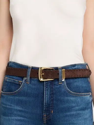 Veronica Beard Women's Arch Suede Whipstitch Belt | Thumbnail 2 Veronica Beard Women's Arch Suede Whipstitch Belt | Thumbnail 2