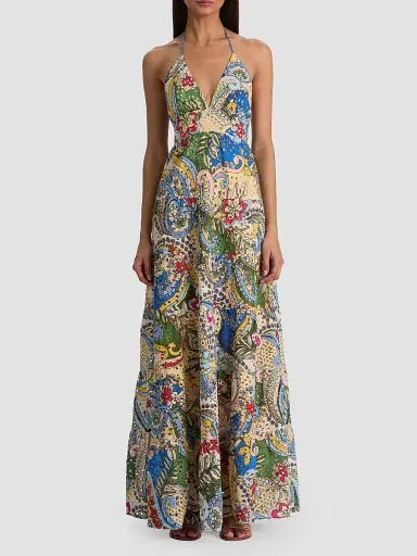 ALICE + OLIVIA Women's Karolina Eyelet Halterneck Maxi Dress - Heat Wave | Thumbnail 2