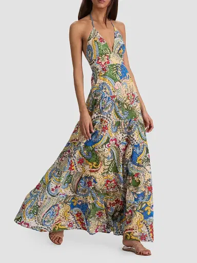 ALICE + OLIVIA Women's Karolina Eyelet Halterneck Maxi Dress - Heat Wave | Thumbnail 5